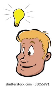 cartoon vector illustration light bulb idea man