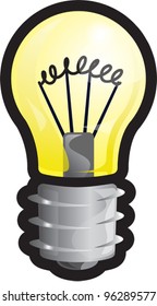 A cartoon vector illustration of a light bulb! Illustrator .eps v10 contains some transparencies.