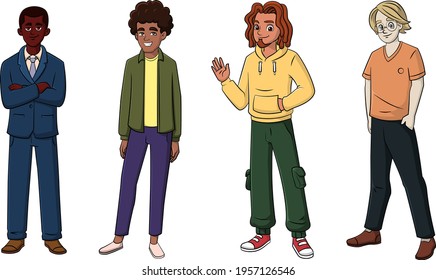 cartoon vector illustration of a lineup of men standing