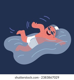 Cartoon vector illustration of Little Boy Swimming over dark backround
