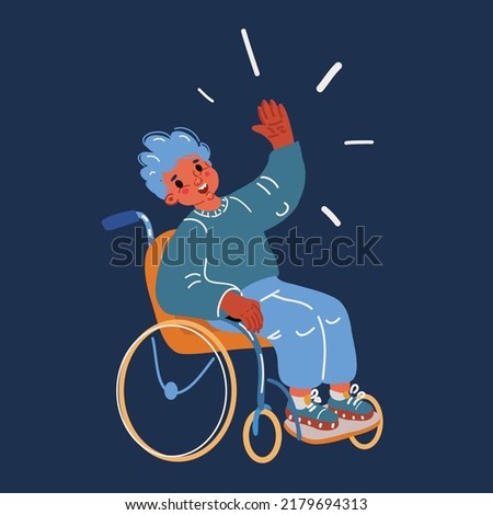 Cartoon vector illustration of Little boy in wheelchair over dark background