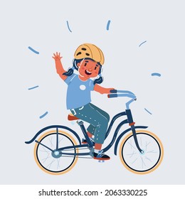 Cartoon vector illustration of little girl ride on her bicycle