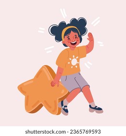 Cartoon vector illustration of little Girl hold Little Stars