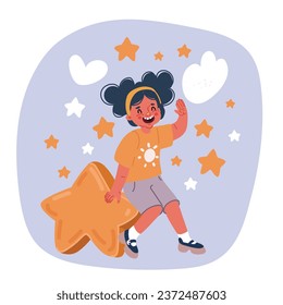 Cartoon vector illustration of of a little girl with star