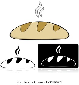 Cartoon vector illustration of a loaf of bread in colour and also black and white