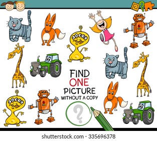 Cartoon Vector Illustration of Looking for Single Picture Educational Task for Preschool Children