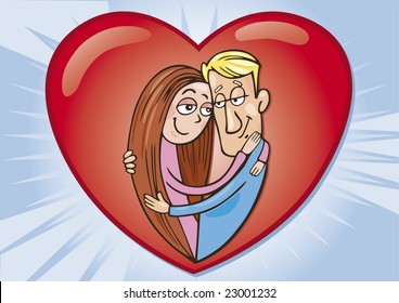 cartoon vector illustration of lovers couple in heart shape
