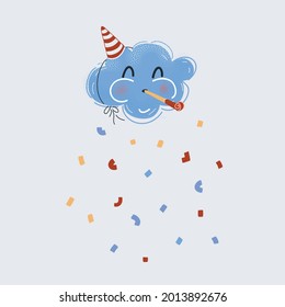 Cartoon vector illustration of The Magic celebrate Cloud on white backround. Birthday concept on white isolated background.