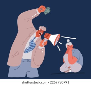 Cartoon vector illustration of Male character beating and offending woman, isolated husband shouting and fighting with wife. Dysfunctional family and toxic relationships with tyrant or abuser. Failed 