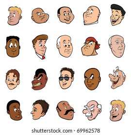 cartoon vector illustration of male faces