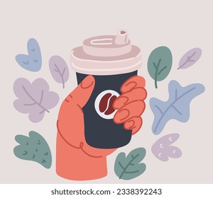 Cartoon vector illustration of male hand holdinga Coffee paper cup isolated