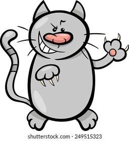 Cartoon Vector Illustration of Malicious Cat with Sharp Claws