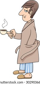 Cartoon Vector illustration of Man in Bathrobe with Cup of Coffee