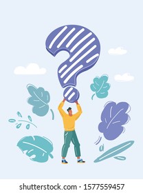 Cartoon vector illustration of a man with big question mark.