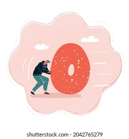 Cartoon vector illustration of man with big zero symbol