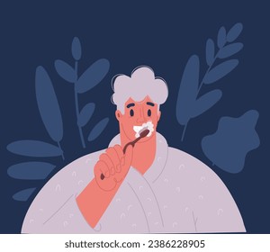 Cartoon vector illustration of man brush their teeth with toothpaste. Mouth Hygiene over dark backround