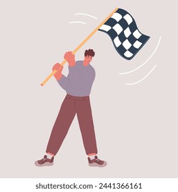 Ilustración vectorial de dibujos animados de Hombre con icono de bandera a cuadros. Hombre con bandera.