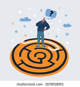 Cartoon vector illustration of man in circle radial maze