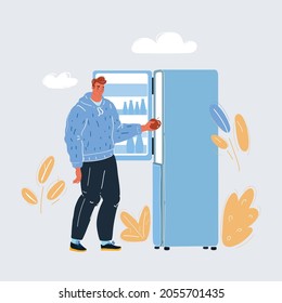 Dibujo vectorial de caricatura del hombre está limpiando el refrigerador