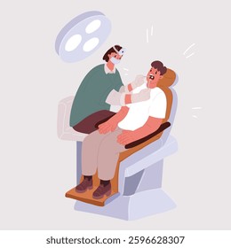 Cartoon vector illustration of man at the dentist appointment.