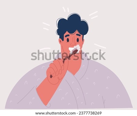 Cartoon vector illustration of man doing brush teeth