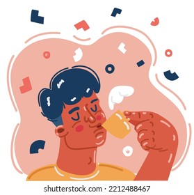 Cartoon vector illustration of man is drinking coffee.