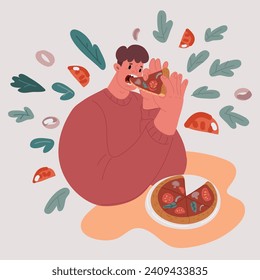 Cartoon vector illustration of Man Eat Pizza