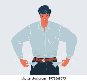 Cartoon vector illustration of The man with empty pockets on white backround.