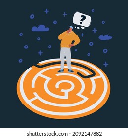 Cartoon Vektorgrafik des Menschen finden einen Weg durch ein Labyrinth Puzzle zu einer Lösung.