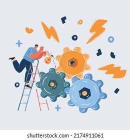 Cartoon vector illustration of man fixing mechanism