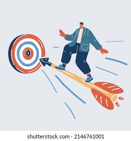 Ilustración vectorial de la mosca del hombre sobre las moscas de flecha en la dirección del objetivo
