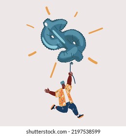 Dibujo vectorial de la mosca del hombre sobre el globo de forma del dólar