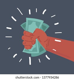 Cartoon vector illustration of man giving or offering of money. Receiving money concept.
