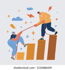 Cartoon vector illustration of man help woman to get education Steps