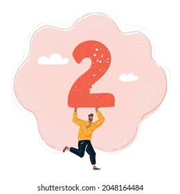 Cartoon vector illustration of man hold big Number 2