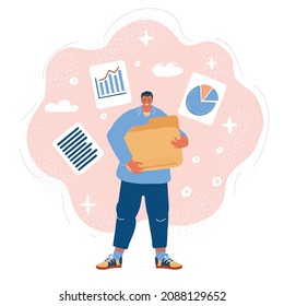 Cartoon vector illustration of man hold big document folder with files