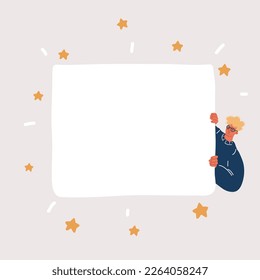Cartoon vector illustration of man holding empty banner
