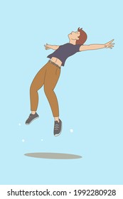 cartoon vector illustration man jumping It is high with gladness and is relieved in the outdoors.