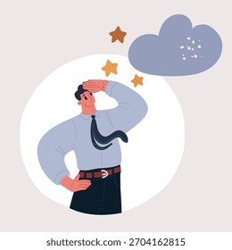 Ilustración vectorial de dibujos animados de un hombre mirando en el cielo azul
