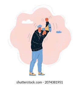 Cartoon vector illustration of Man with loudspeacker protesting, environmental pollution.