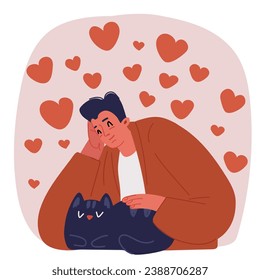 Cartoon vector illustration of Man love his Cat.