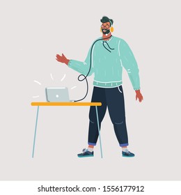 Cartoon vector illustration of man make video call or steam. Human character on white background.