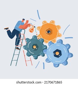 Cartoon vector illustration of Man with oil fix gear mechanism