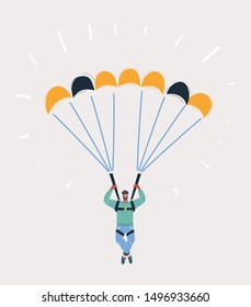 Cartoon vector illustration of man on parachute. Human character on white background.