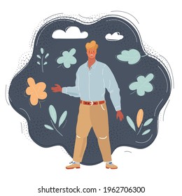 Dibujo vectorial de caricatura del hombre sobre fondo oscuro.