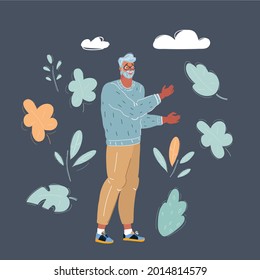 Cartoon vector illustration of man on dark background.