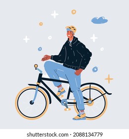 Cartoon vector illustration of man on a bike