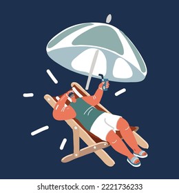 Cartoon vector illustration of man on Beach summer vacation holiday relax in the sun over dark background