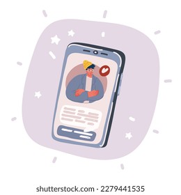 Dibujo vectorial de un hombre en pantalla en un smartphone.