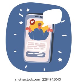Cartoon vector illustration of man on smartphone display